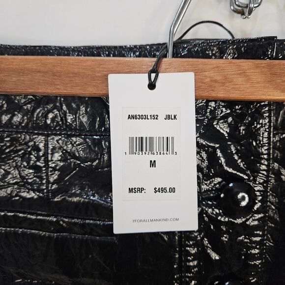 7 For All Mankind Skirt Patent Leather Button Front Shiny Disco Black Medium - Picture 4 of 9